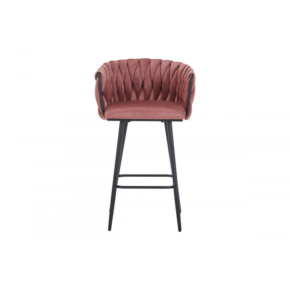 Σκαμπό μπαρ "VIVIAN" από βελούδο/μέταλλο σε χρώμα σάπιο μήλο/μαύρο 57x50x100