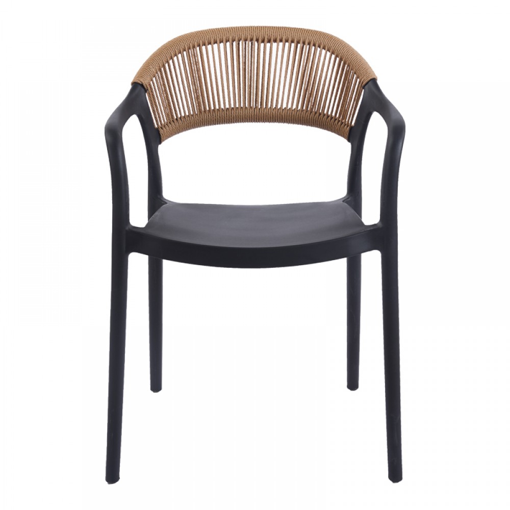 Πολυθρόνα Ankara στοιβαζόμενη pp-pe rattan σε μαύρη-φυσική απόχρωση 54x55.5x77