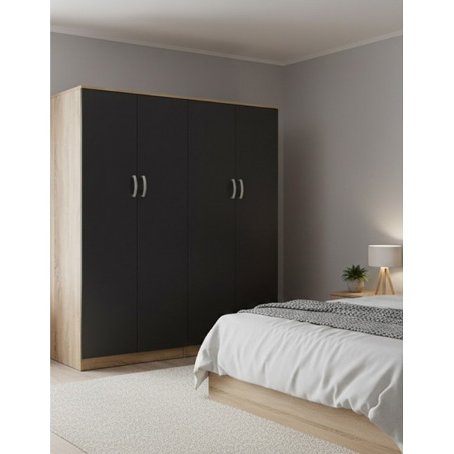 Ντουλάπα τετράφυλλη "ATHOS" σε χρώμα sonoma-ανθρακί 160x42x180