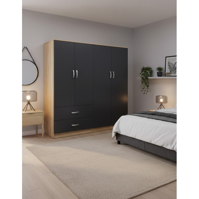 Ντουλάπα τετράφυλλη "ATHOS" σε χρώμα sonoma-ανθρακί 160x42x180