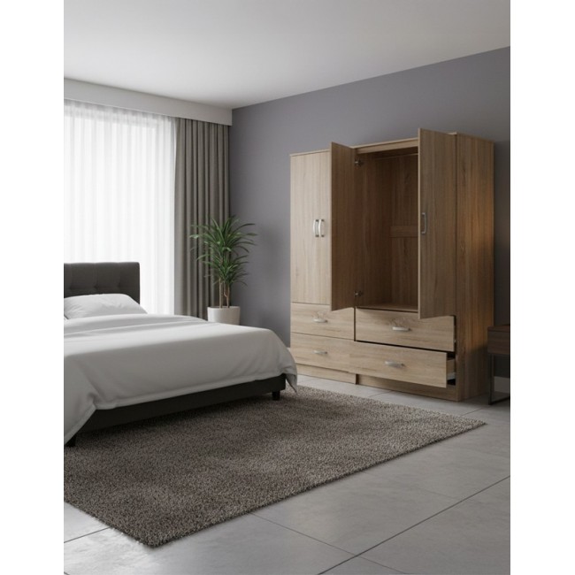 Ντουλάπα τετράφυλλη "ATHOS" με συρτάριασε χρώμα sonoma 160x42x180εκ