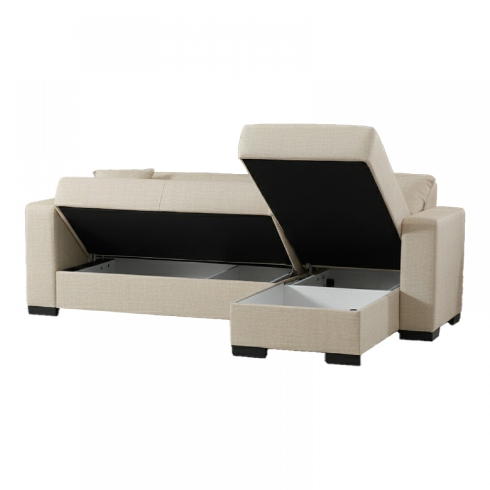 Γωνιακός καναπές-κρεβάτι "DUMMA" αναστρέψιμος από ύφασμα σε χρώμα κρεμ 226x148x86