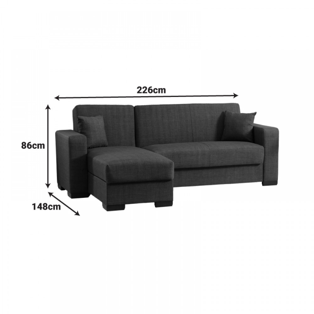 Γωνιακός καναπές-κρεβάτι "DUMMA" αναστρέψιμος από ύφασμα σε χρώμα κρεμ 226x148x86