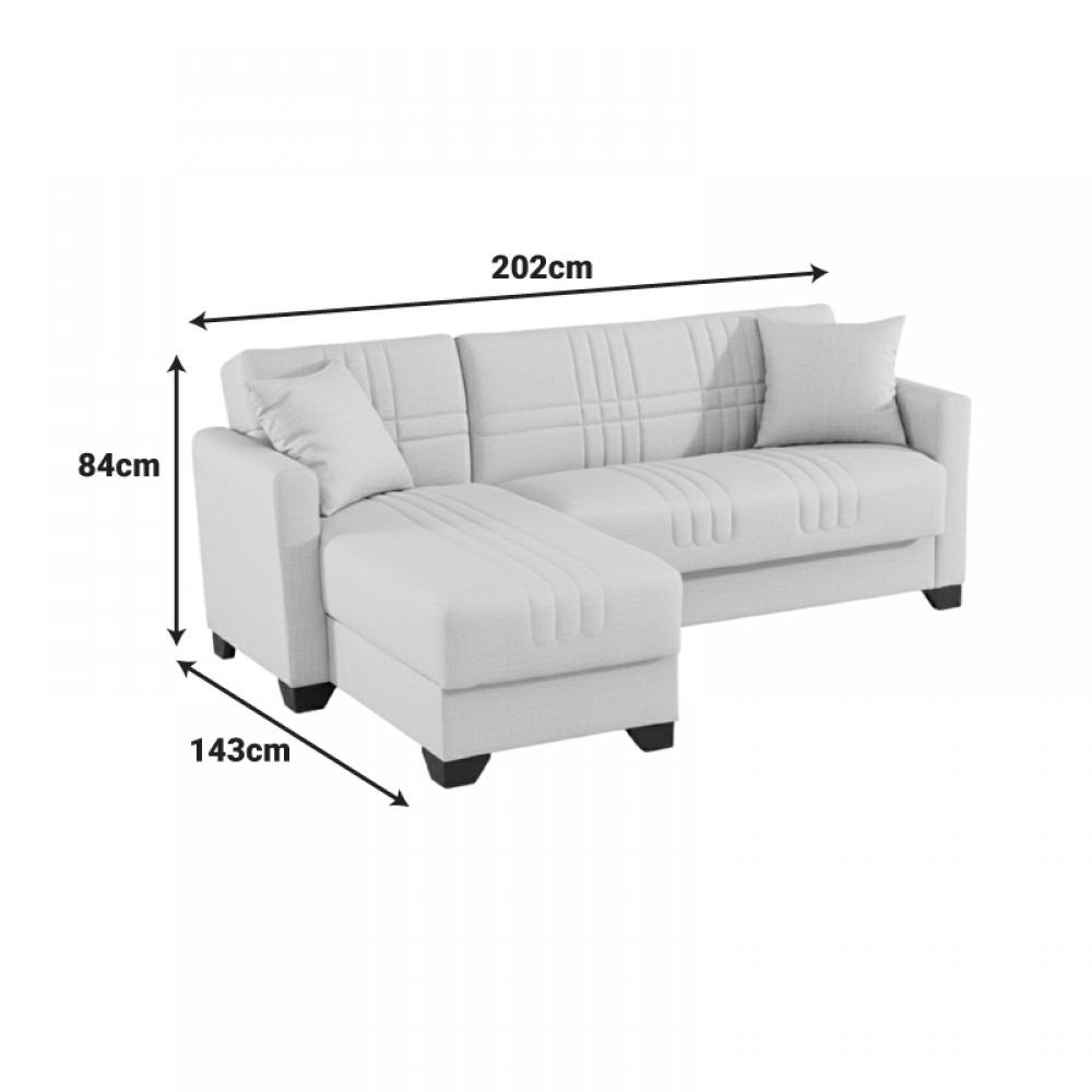 Γωνιακός καναπές-κρεβάτι "STASHIO" αναστρέψιμος από ύφασμα σε χρώμα ανθρακί 202x143x84