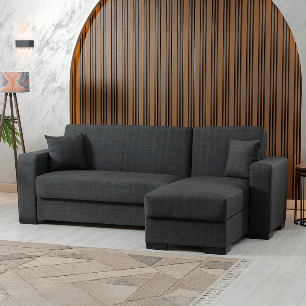 Γωνιακός καναπές-κρεβάτι "DUMMA"αναστρέψιμος από ύφασμα σε χρώμα ανθρακί 226x148x86