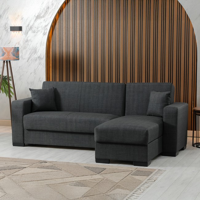 Γωνιακός καναπές-κρεβάτι "DUMMA"αναστρέψιμος από ύφασμα σε χρώμα ανθρακί 226x148x86