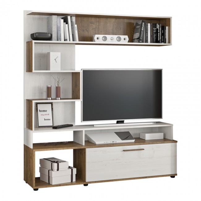 Σύνθετο σαλονιού "JASPER" σε χρώμα καρυδί-αντικέ λευκό 151.5x37.5x169.5