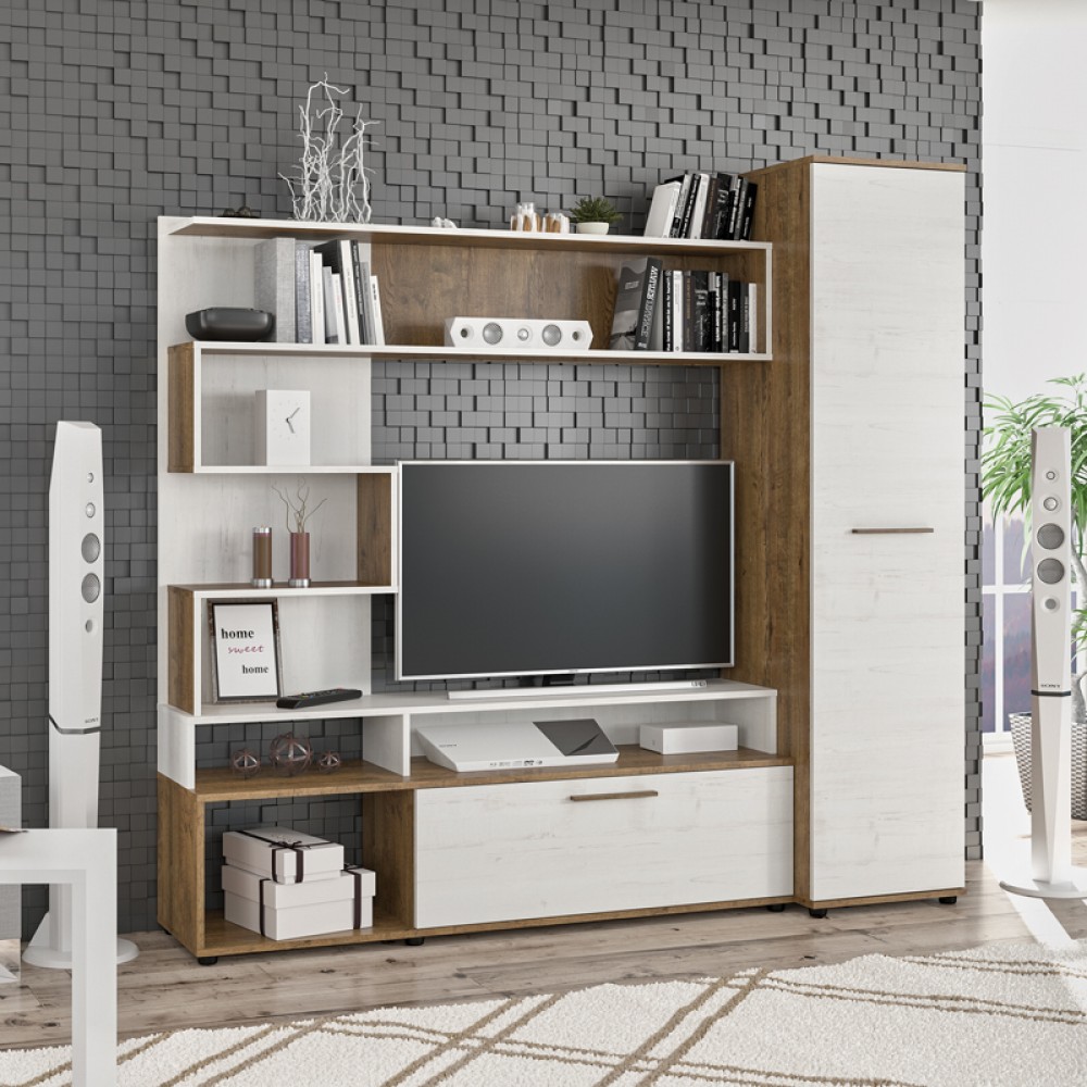 Σύνθετο σαλονιού "JASPER" σε χρώμα καρυδί-αντικέ λευκό 151.5x37.5x169.5