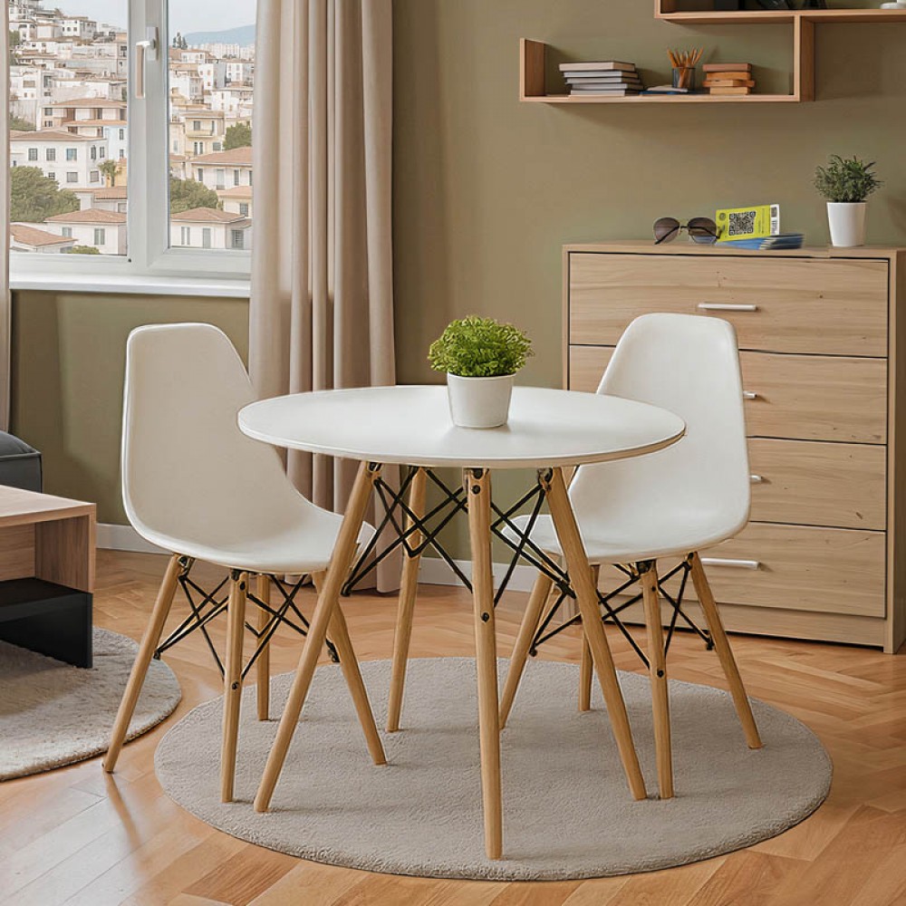 Σετ τραπεζαρίας "JULITA" 3τμχ σε χρώμα λευκό Φ80x73