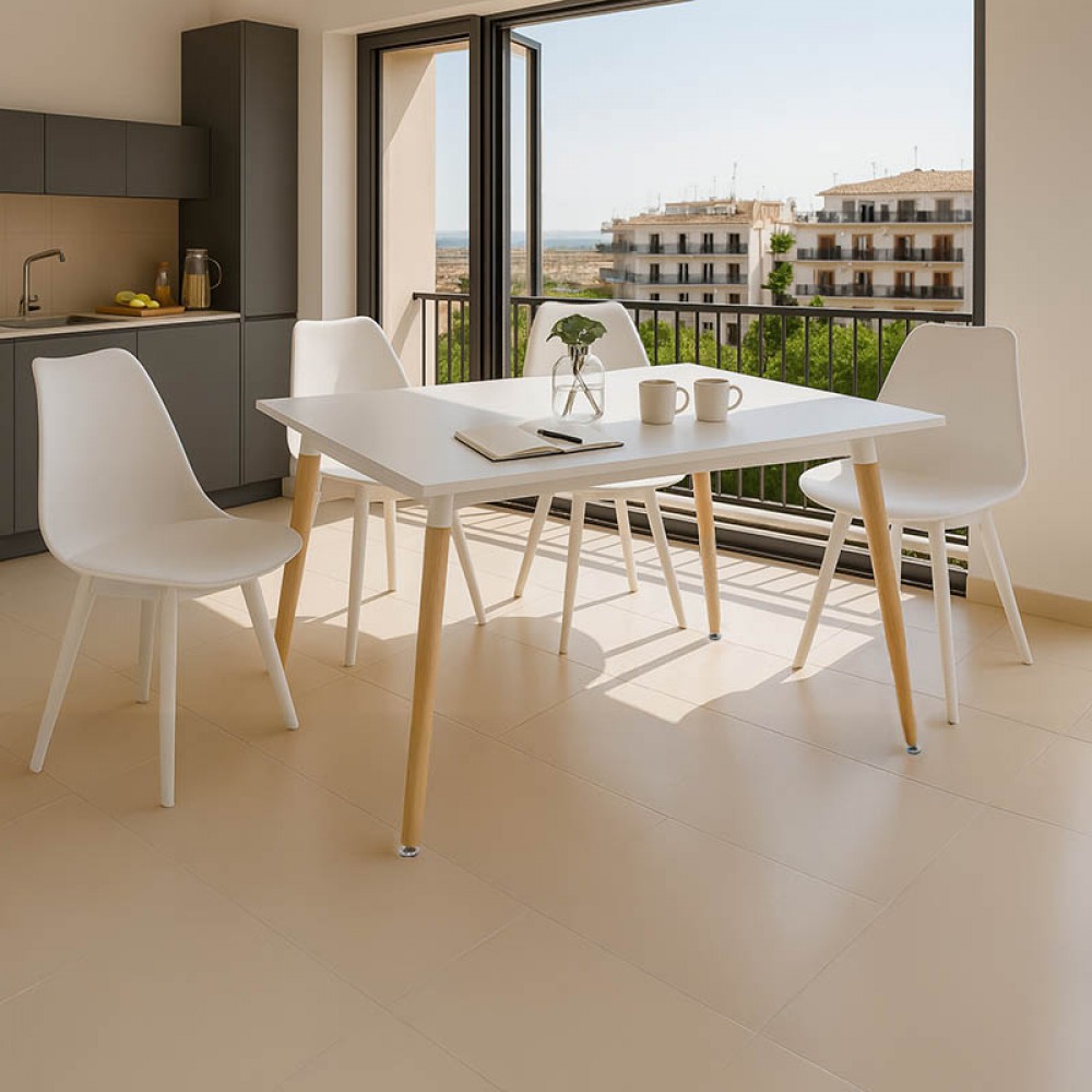 Σετ τραπεζαρίας 5τμχ σε χρώμα λευκό 120x80x76