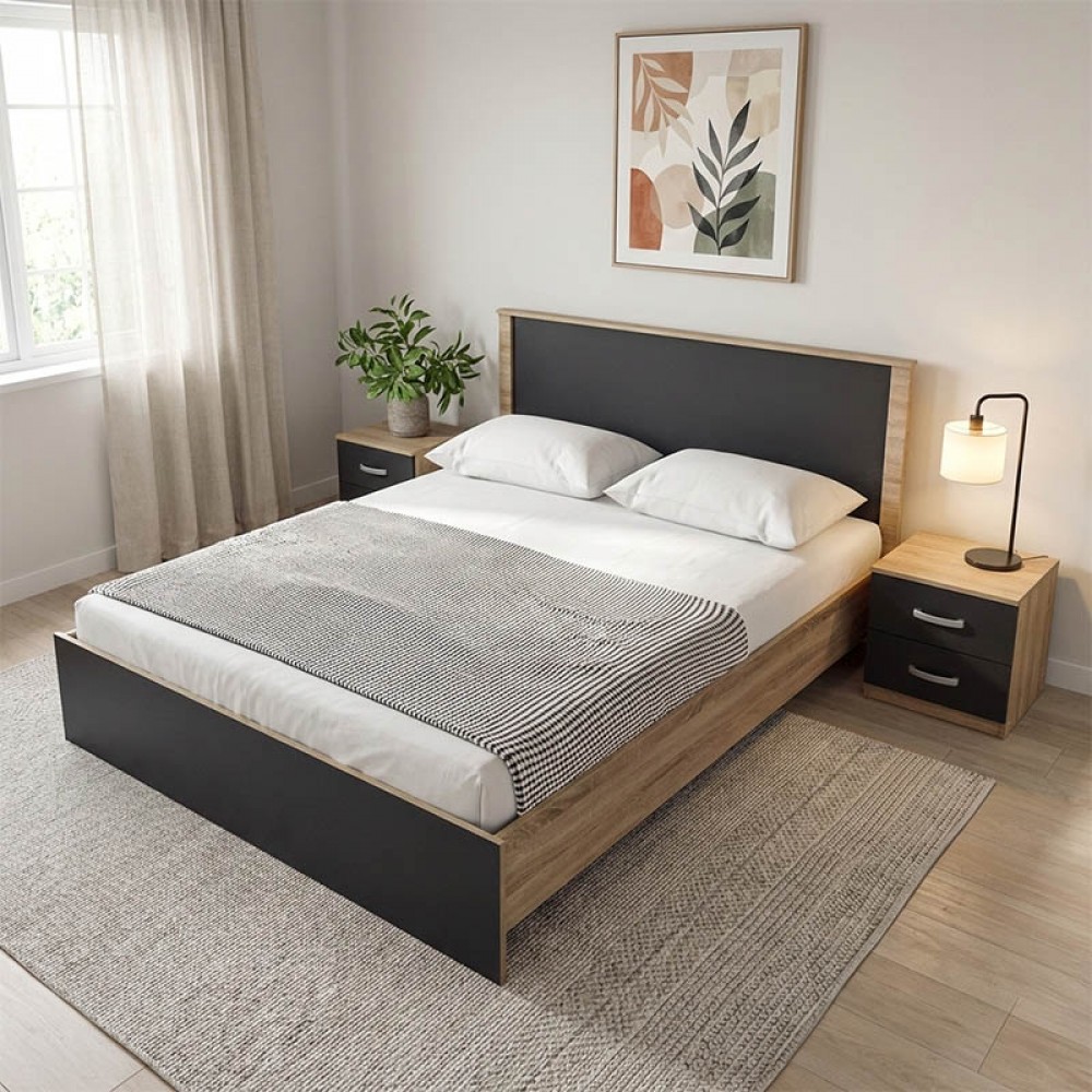 Σετ Κρεβατοκάμαρας "ATHOS" 3τμχ σε χρώμα sonoma-ανθρακί 160x200