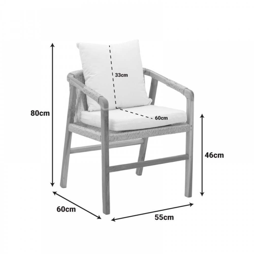 Πολυθρόνα "CUERDA" από ξύλο/pe σχοινί σε χρώμα φυσικό 55x60x80