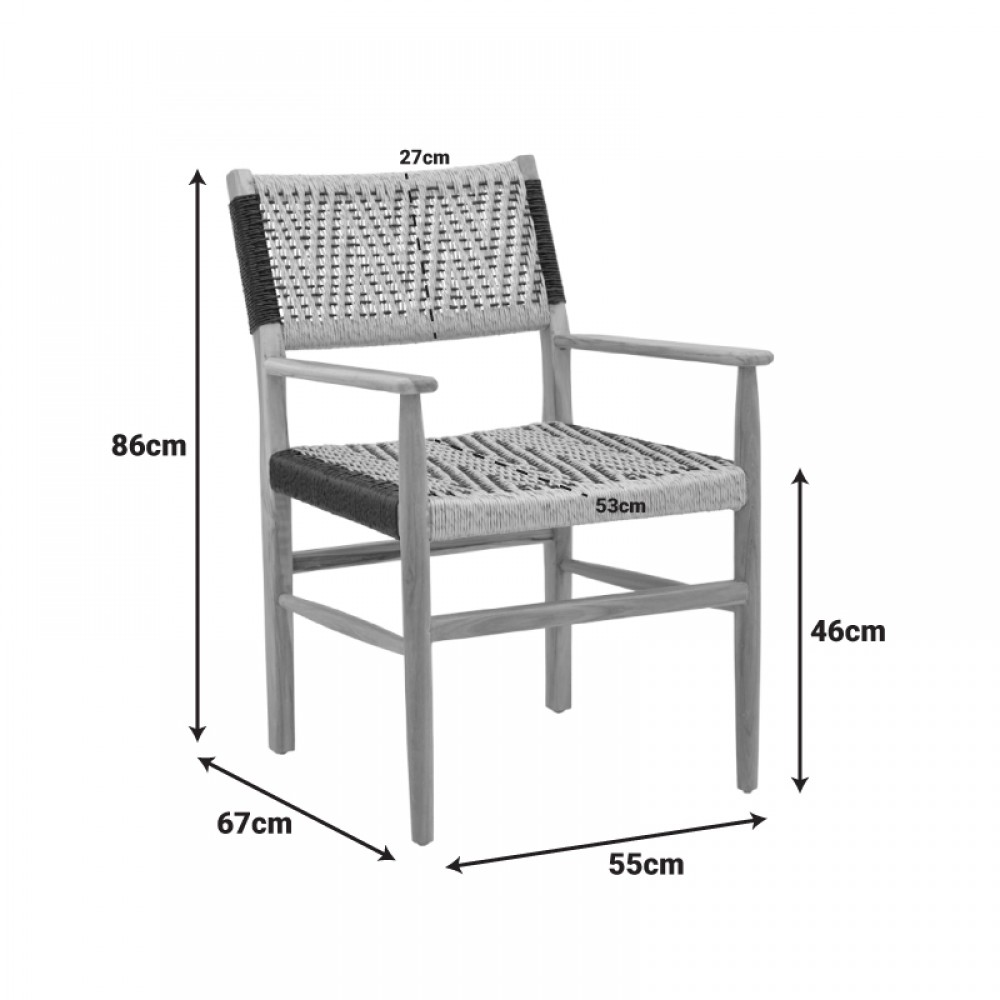 Πολυθρόνα "FERMILO" από ξύλο/pe σχοινί σε χρώμα φυσικό-μαύρο 55x67x86
