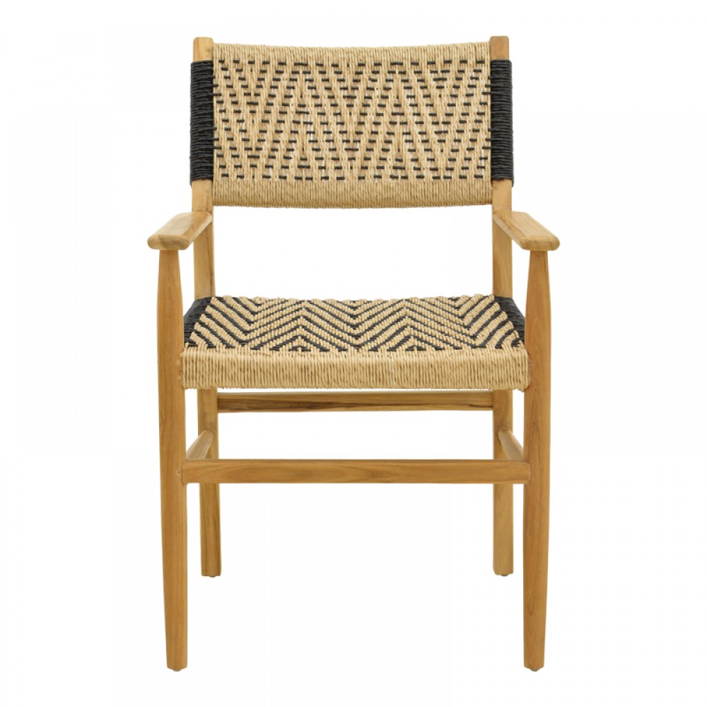 Πολυθρόνα "FERMILO" από ξύλο/pe σχοινί σε χρώμα φυσικό-μαύρο 55x67x86
