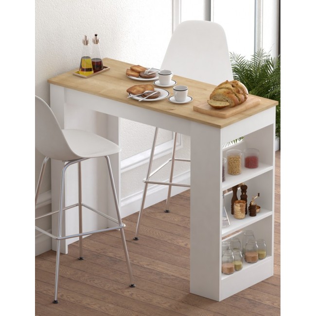 Τραπέζι μπαρ "RIFF" σε χρώμα λευκό-sonoma 120x50x100