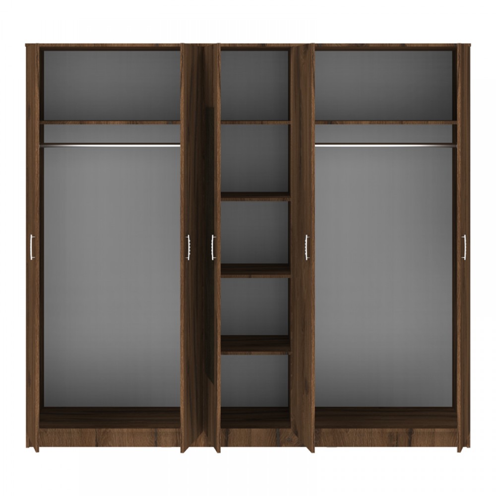 Ντουλάπα πεντάφυλλη "LUNA" με καθρέφτη σε χρώμα καρυδί-oak 220x52x200