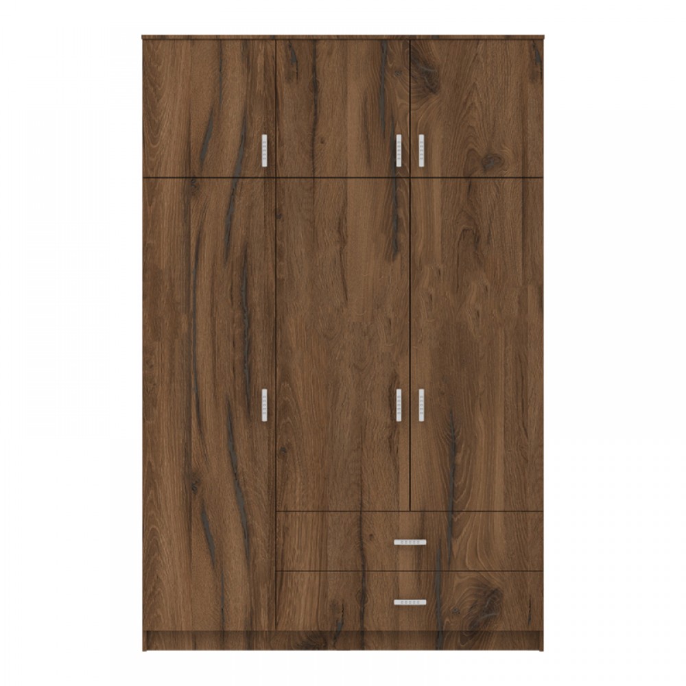 Ντουλάπα τρίφυλλη "ROYAL" με συρτάρια σε χρώμα καρυδι-oak 150x58x230