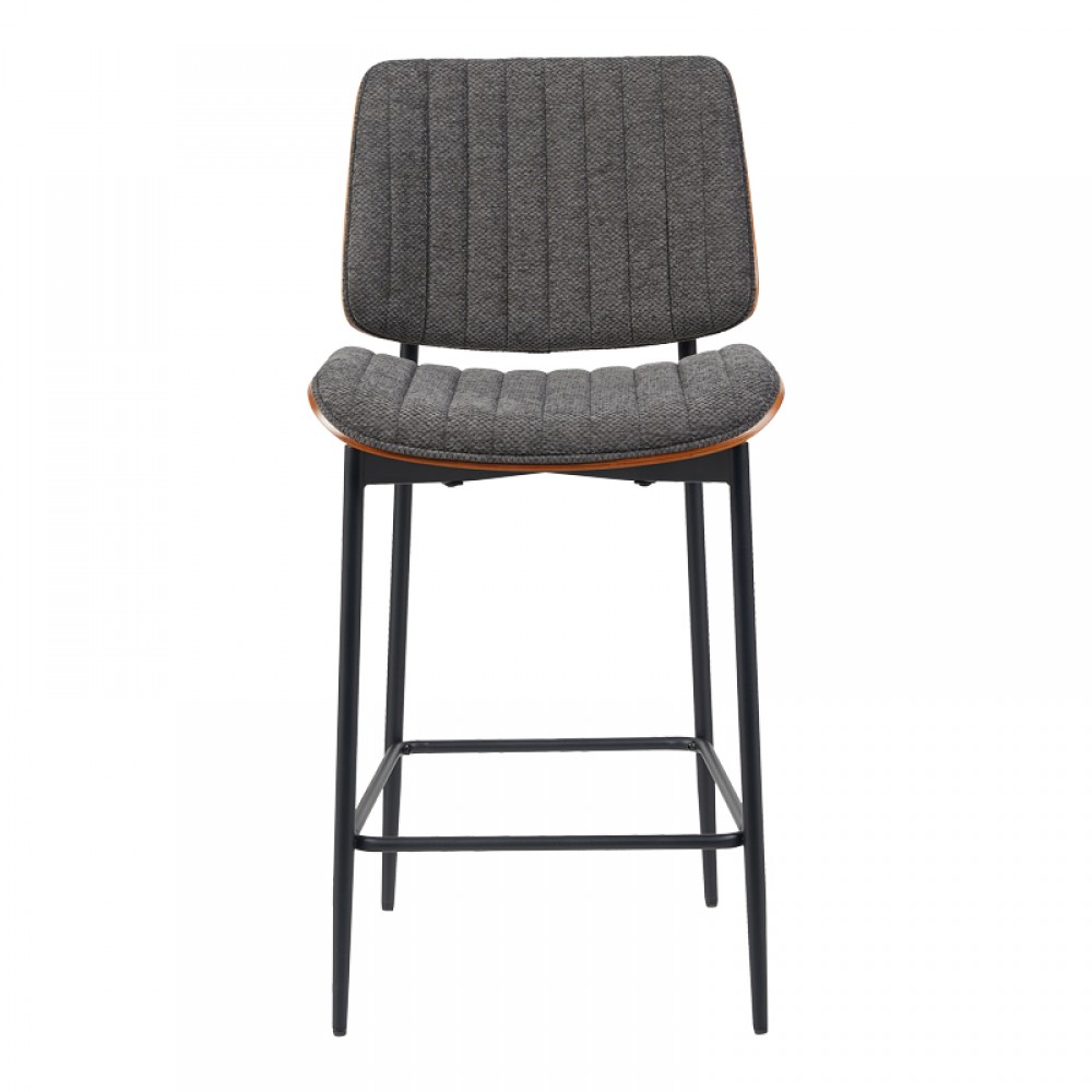 Σκαμπό μπαρ "KATHY" από ξύλο/ύφασμα σε χρώμα καρυδί/γκρι 48.5x52.5x96