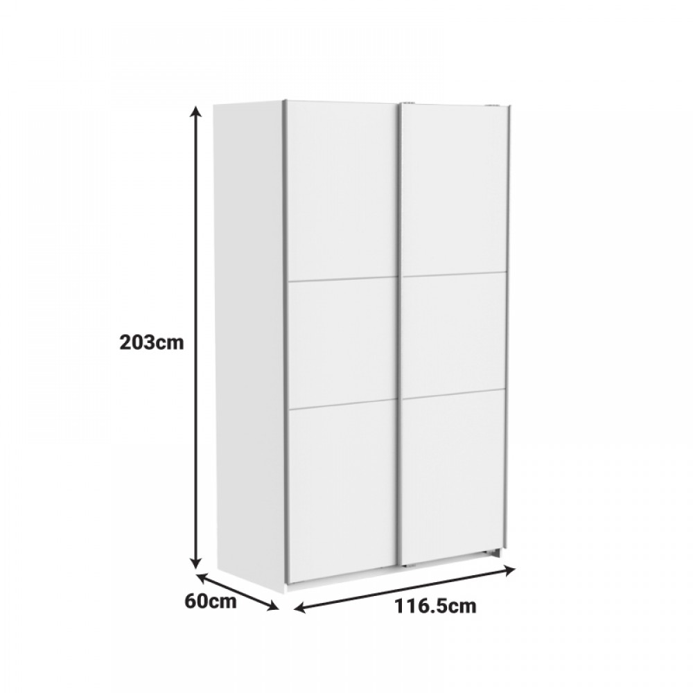 Ντουλάπα δίφυλλη "KAWEN" με συρόμενες πόρτες σε χρώμα λευκό 116.5x60x203