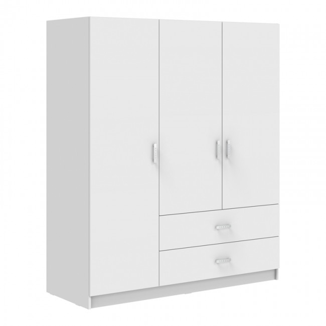 Ντουλάπα τρίφυλλη "ROYAL" με συρτάρια σε χρώμα λευκό 150x58x177