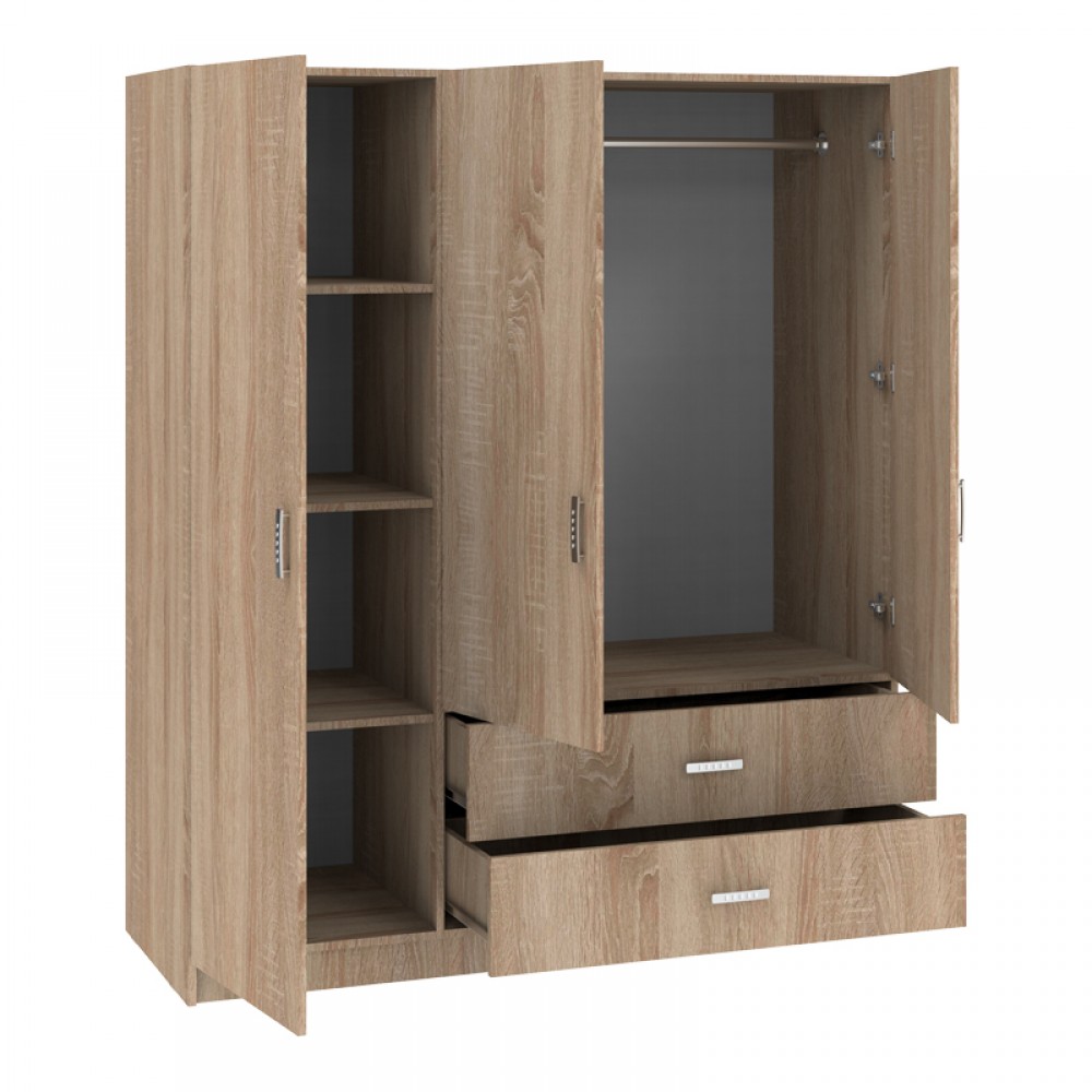 Ντουλάπα τρίφυλλη "ROYAL" με συρτάρια σε χρώμα sonoma 150x58x177