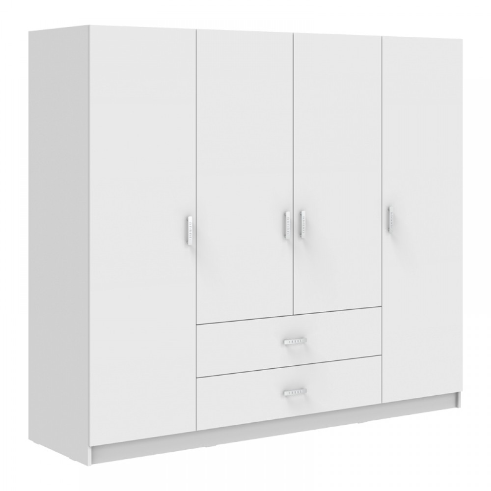 Ντουλάπα τετράφυλλη "ROYAL" με συρτάρια σε χρώμα λευκό 200x58x177