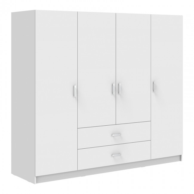 Ντουλάπα τετράφυλλη "ROYAL" με συρτάρια σε χρώμα λευκό 200x58x177