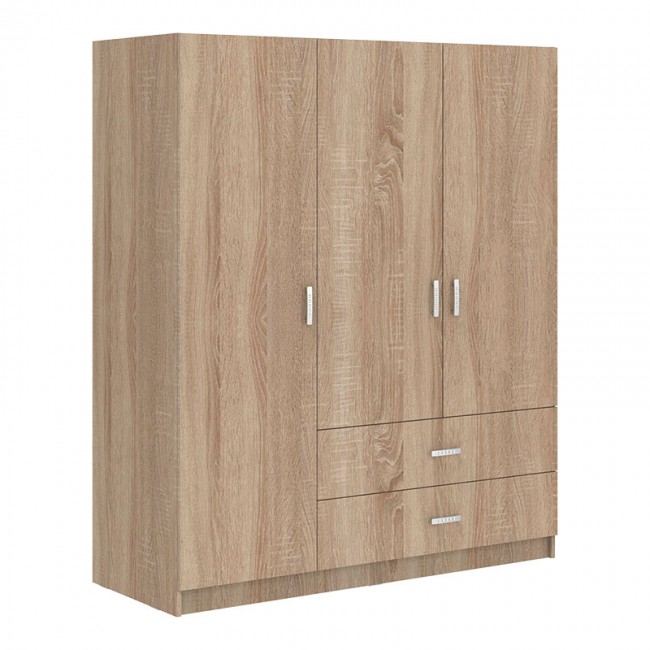 Ντουλάπα τρίφυλλη "ROYAL" με συρτάρια και πατάρι σε χρώμα sonoma 150x58x230