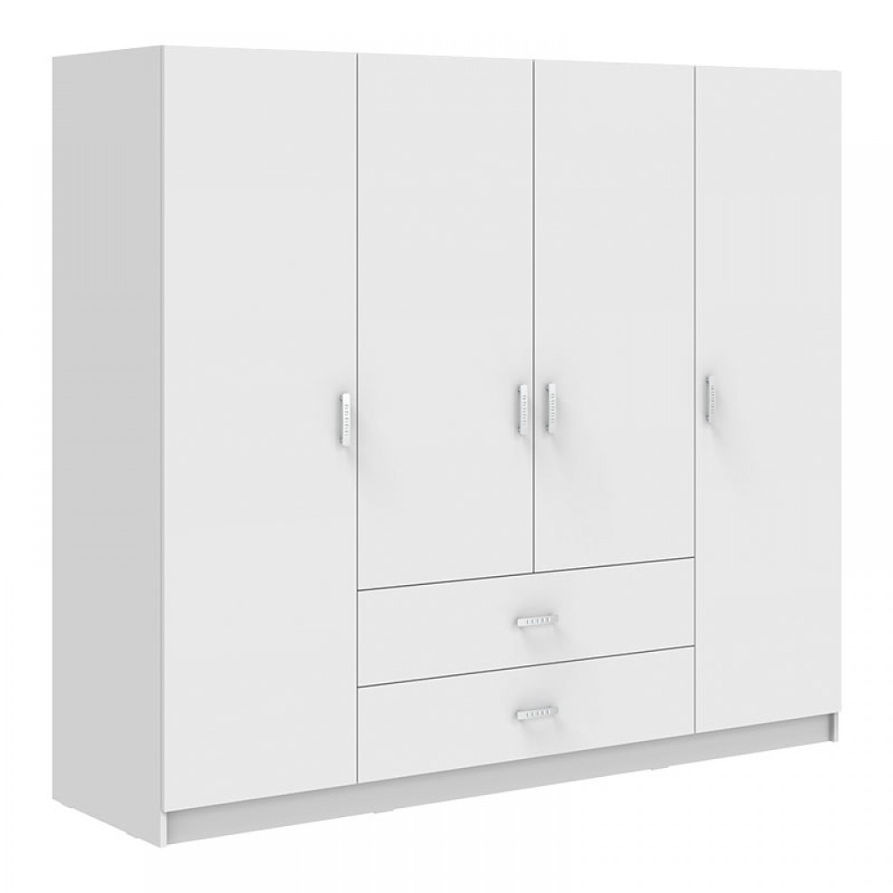 Ντουλάπα τετράφυλλη "ROYAL" με συρτάρια και πατάρι σε χρώμα λευκό 200x58x230