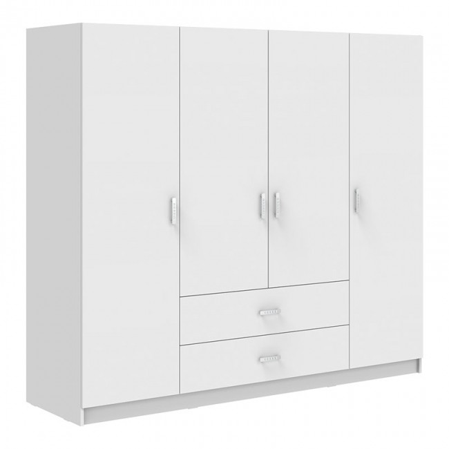 Ντουλάπα τετράφυλλη "ROYAL" με συρτάρια και πατάρι σε χρώμα λευκό 200x58x230