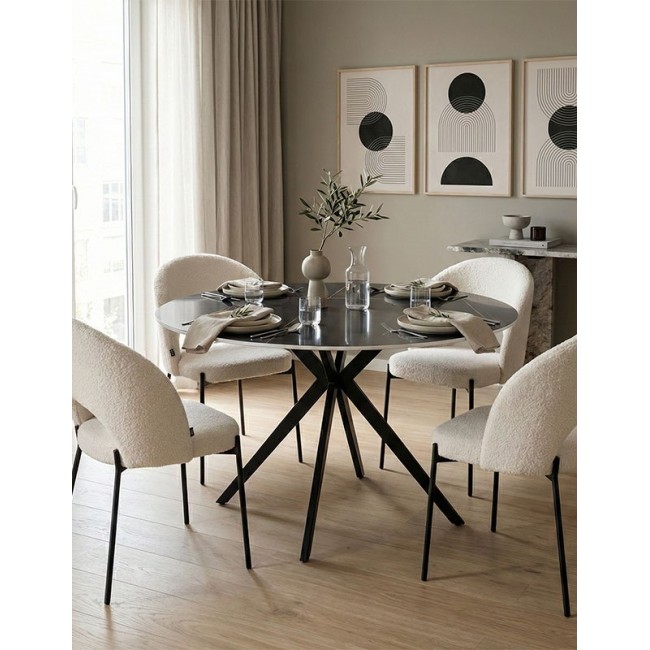 Σετ τραπεζαρίας με καρέκλες "MASEBO" 5τμχ σε χρώμα λευκό/μαύρο Φ120x76