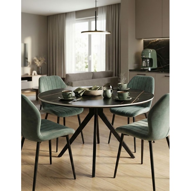 Σετ τραπεζαρίας με καρέκλες "JELOUR" 5τμχ σε χρώμα φυστικί/μαύρο Φ120x76