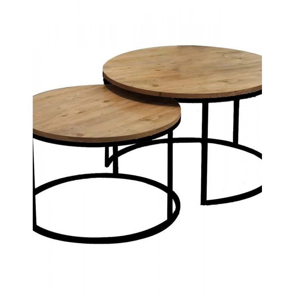 Σετ τραπέζια σαλονιού "SOLME" 2τμχ σε χρώμα φυσικό/μαύρο Φ75Χ45