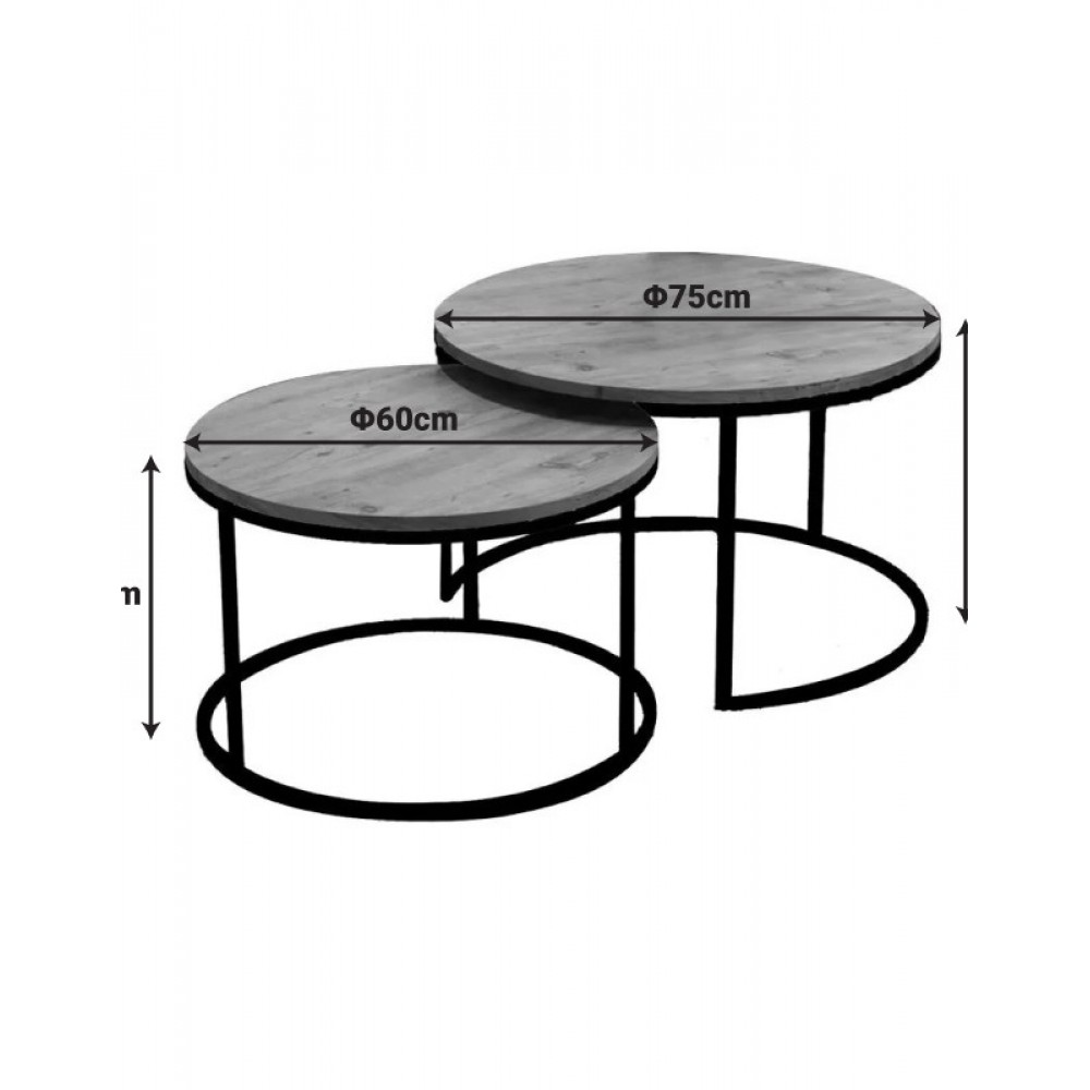 Σετ τραπέζια σαλονιού "SOLME" 2τμχ σε χρώμα φυσικό/μαύρο Φ75Χ45