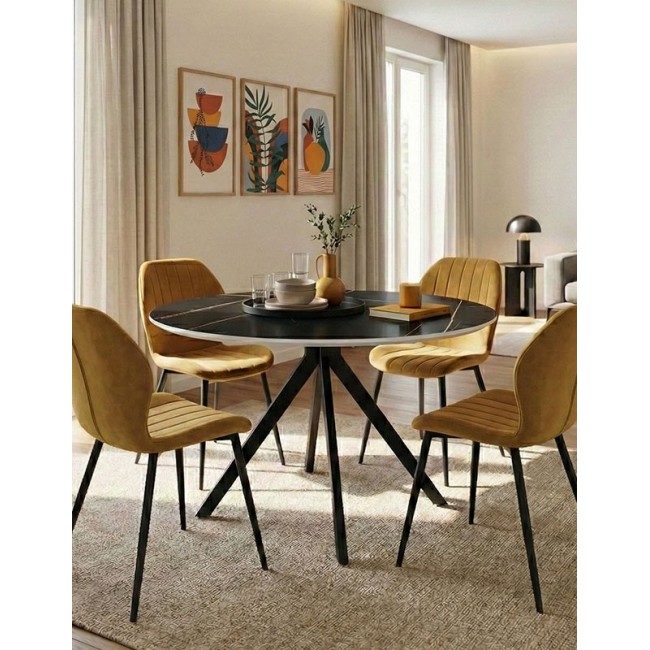 Σετ τραπεζαρίας με καρέκλες "JELOUR" 5τμχ σε χρώμα κίτρινο/μαύρο Φ120x76