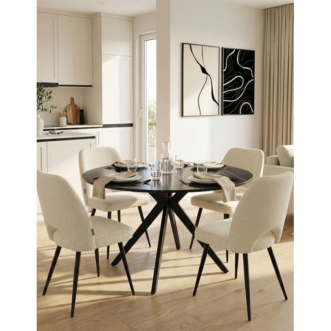 Σετ τραπεζαρίας με καρέκλες "RENISH" 5τμχ σε χρώμα λευκό/μαύρο Φ120x76