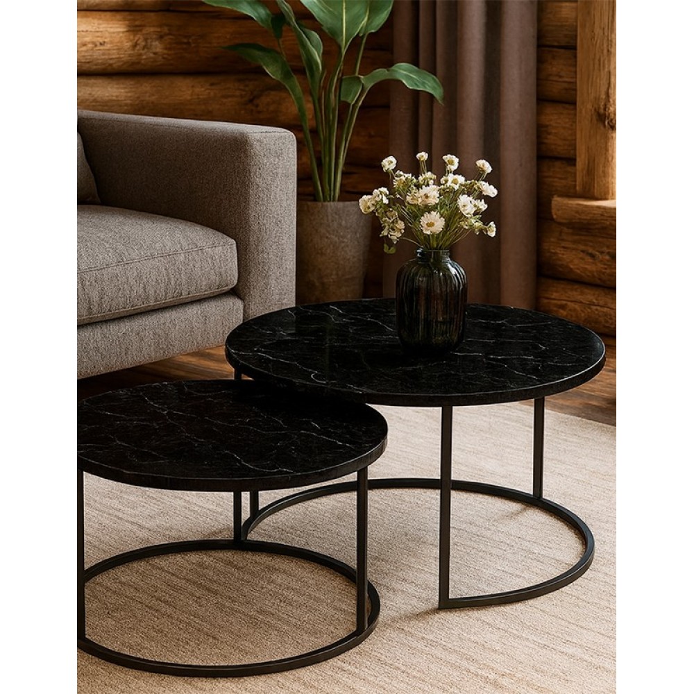 Σετ Τραπέζια σαλονιού "SOLME" 2τμχ σε χρώμα μαύρο Φ75Χ45