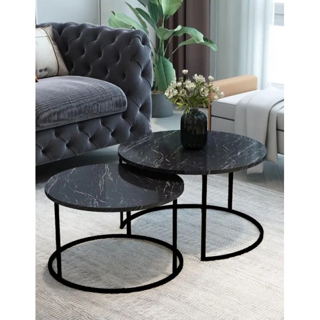 Σετ Τραπέζια σαλονιού "SOLME" 2τμχ σε χρώμα μαύρο Φ75Χ45