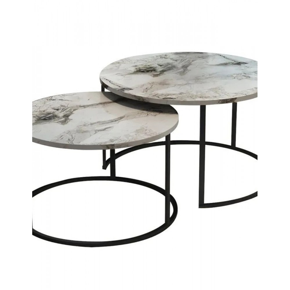 Σετ Τραπέζια σαλονιού "SOLME" 2τμχ σε χρώμα λευκό Φ75Χ45