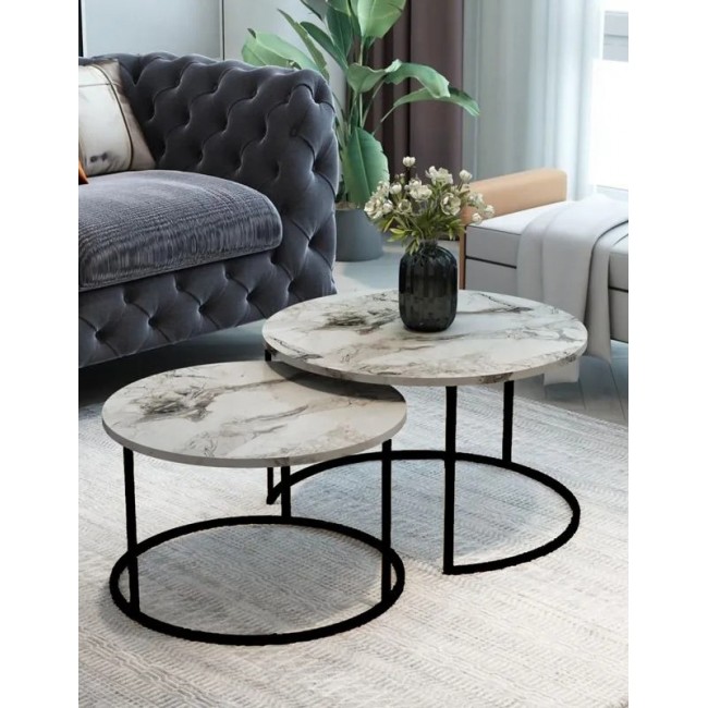 Σετ Τραπέζια σαλονιού "SOLME" 2τμχ σε χρώμα λευκό Φ75Χ45