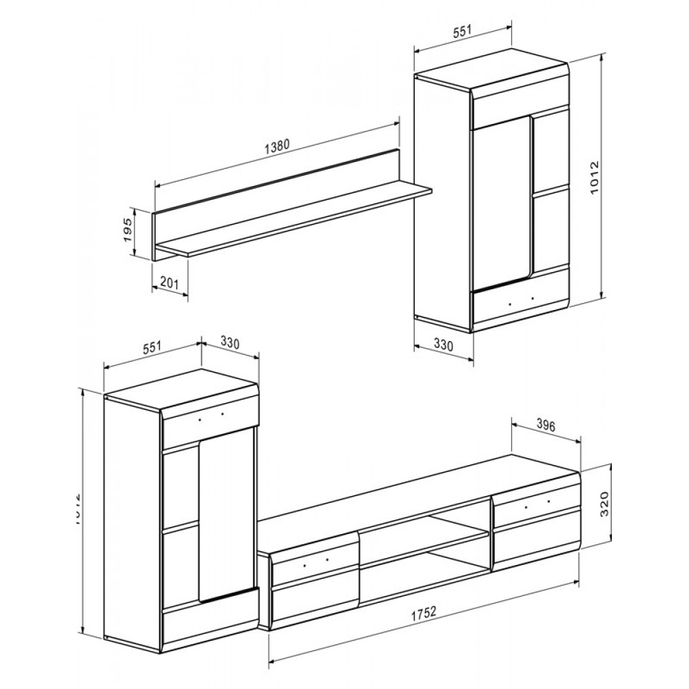 Σύνθετο σαλονιού "SALETO" σε χρώμα λευκό 230.2x39.6x202.4