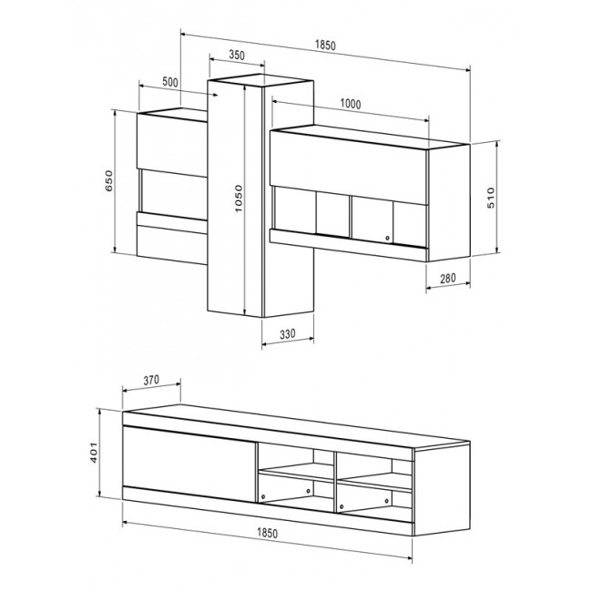 Σύνθετο σαλονιού "TORANIA" σε χρώμα sonoma-λευκό 185x37x145
