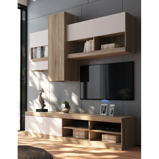 Σύνθετο σαλονιού "TORANIA" σε χρώμα sonoma-λευκό 185x37x145