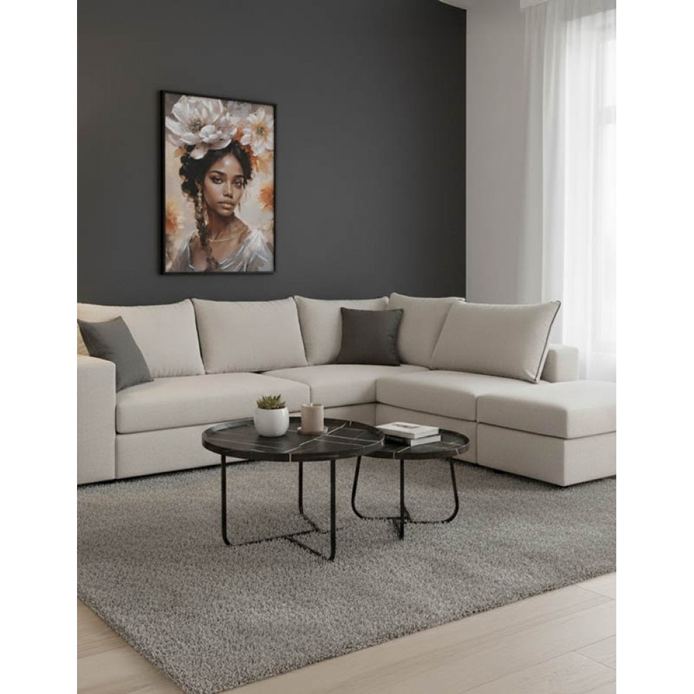 Πολυμορφικός-αναστρέψιμος καναπές "LONDON" από ύφασμα σε χρώμα ανοιχτό γκρι 296x246x95