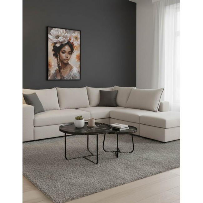 Πολυμορφικός-αναστρέψιμος καναπές "LONDON" από ύφασμα σε χρώμα ανοιχτό γκρι 296x246x95