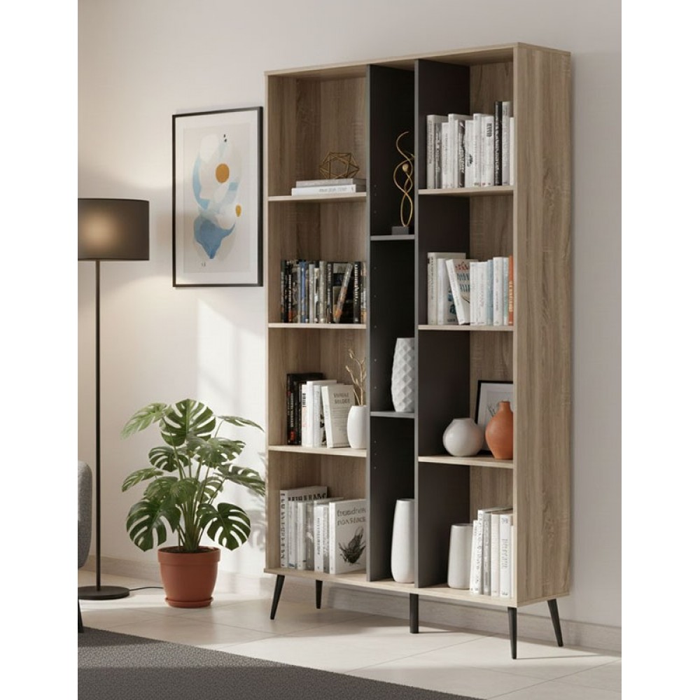 Βιβλιοθήκη "ZEZAN" σε χρώμα sonoma-ανθρακί 114x30x200.5