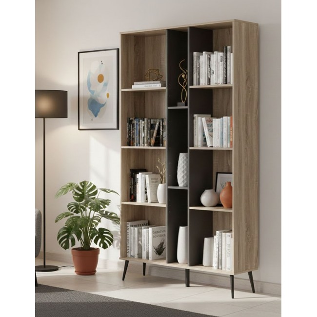 Βιβλιοθήκη "ZEZAN" σε χρώμα sonoma-ανθρακί 114x30x200.5