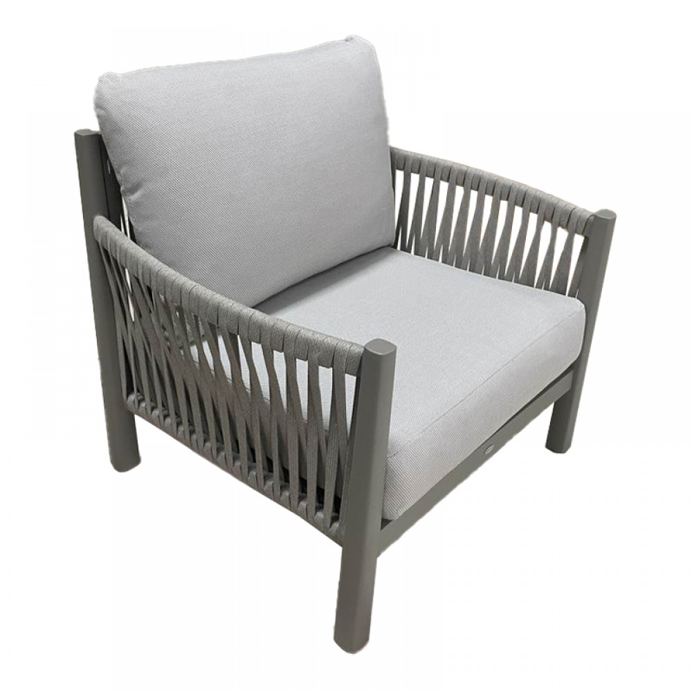 Σαλόνι εξωτερικού χώρου "FERALDA" 4τμχ από αλουμίνιο/rope με ύφασμα σε χρώμα ανοιχτό γκρι