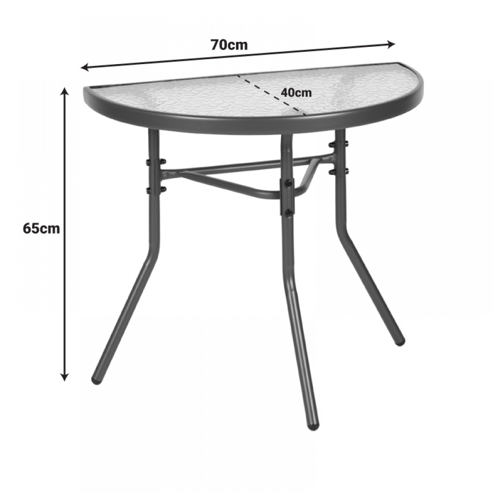 Τραπέζι ημικυκλικό "BION" από γυαλί-μέταλλο σε χρώμα ανθρακί 70x40x65