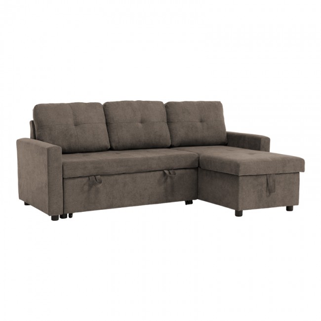 Γωνιακός αναστρέψιμος καναπές "NAPORA"από ύφασμα σε χρώμα γκρι-μπεζ 214x83/138x90